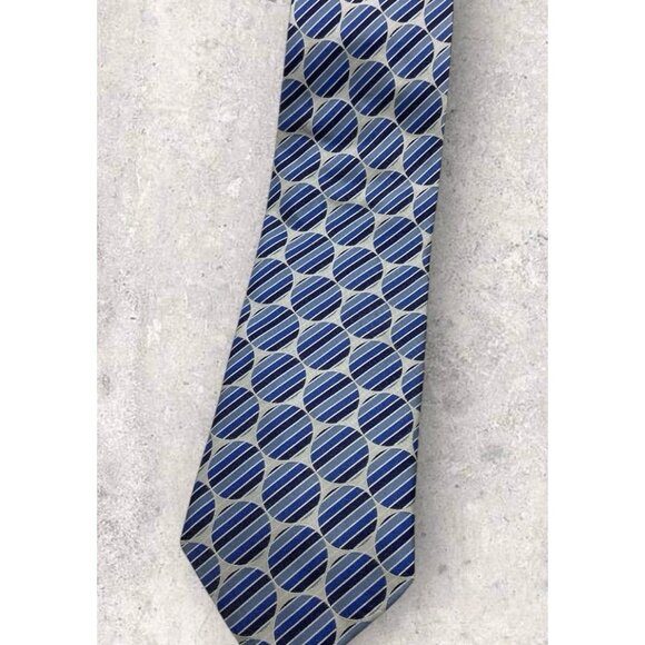 PAUL SMITH Silk Tie ITALY White Blue Geometric W:3.8" EUC - Picture 5 of 5